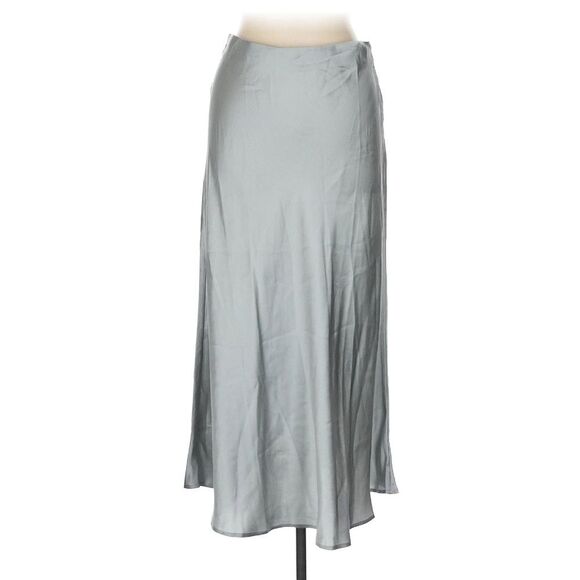 NEW Cuyana 100% Silk Charmuse Light Grey Silver Maxi Skirt Size Large - Picture 1 of 8